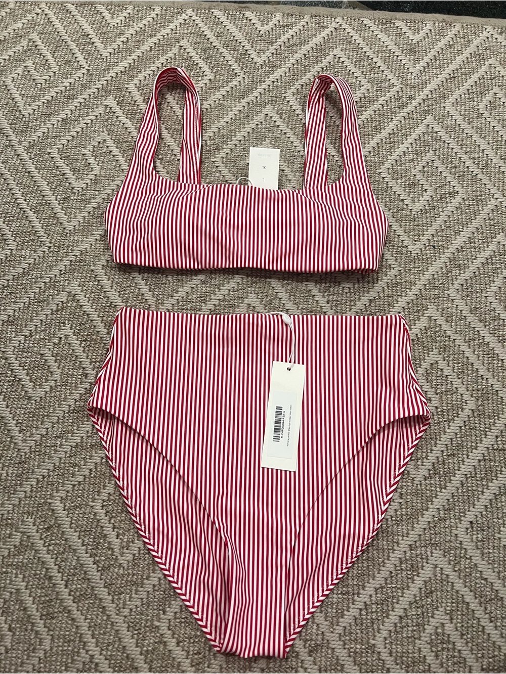 Minnow women’s Red & White Striped High-Waist Bikini set